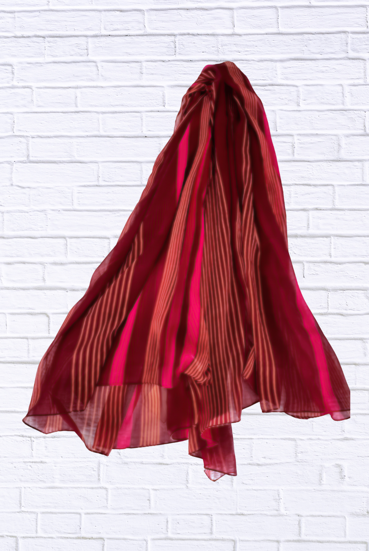 Chiffon Striped Scarf – Elegant Sheer Wrap in Deep Red & Fuchsi