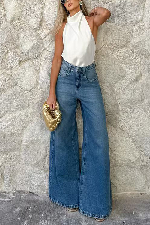 Halter Neck Open Back Satin Top