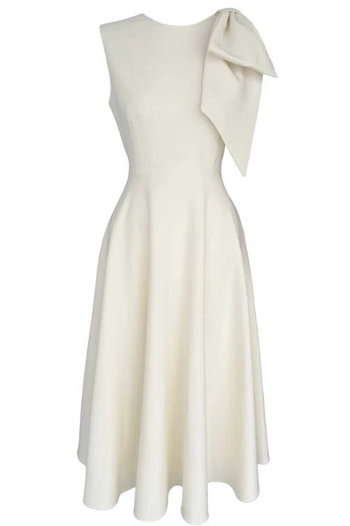 Crewneck Sleeveless Bow Shoulder Swing Midi Dress