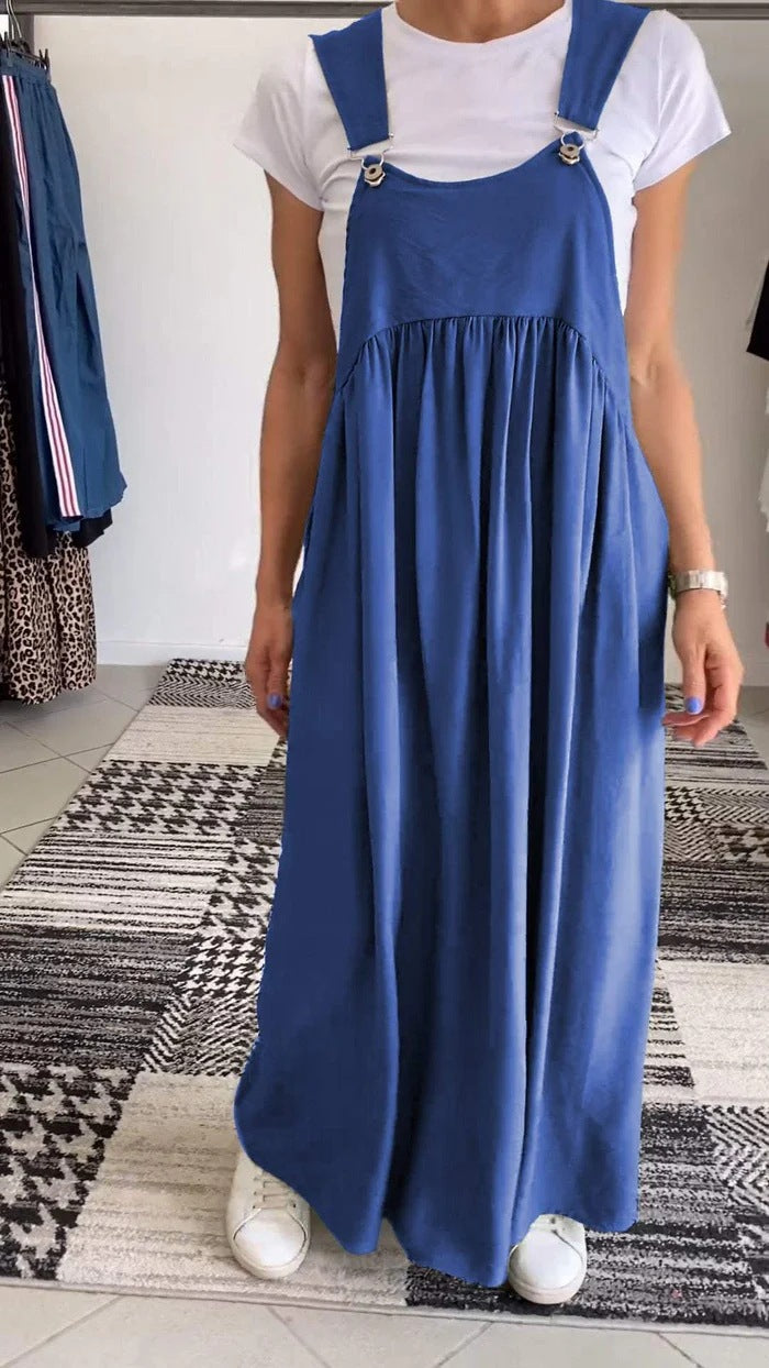Casual Solid Color Suspender Dress