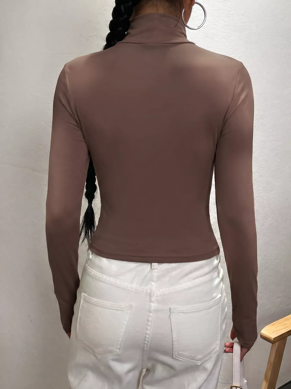 Mock Neck Long Sleeve Slim Fit Top
