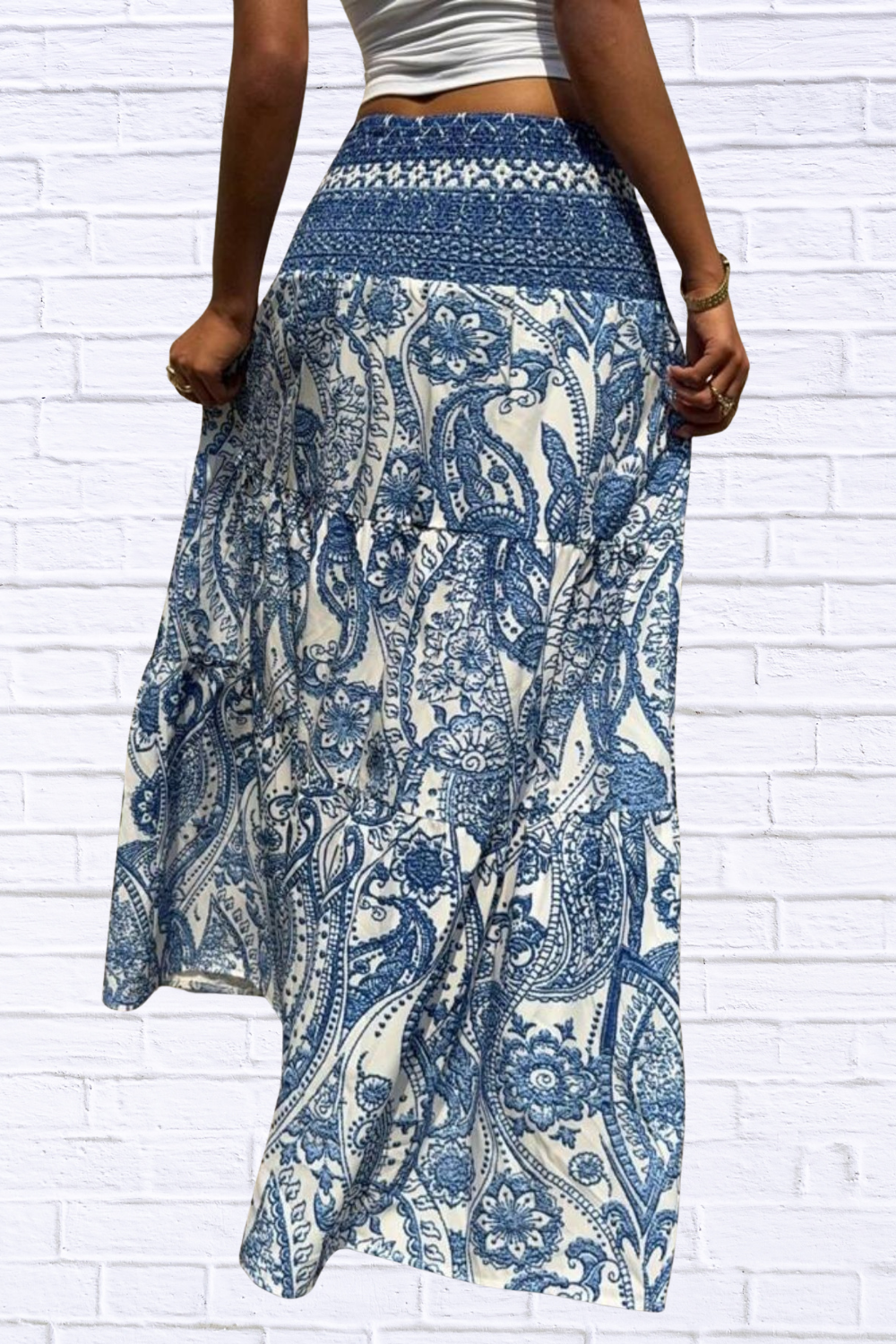 Printed High Waist Maxi Skirt