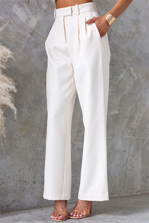 Adjustable Strap Slit Front Top and Pocketed Wide Leg Pants Set