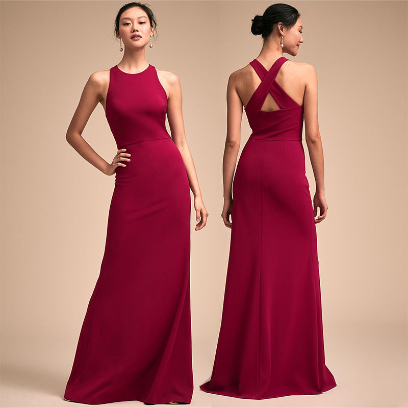 Serene Sexy Solid A Line Evening Gown Burgundy