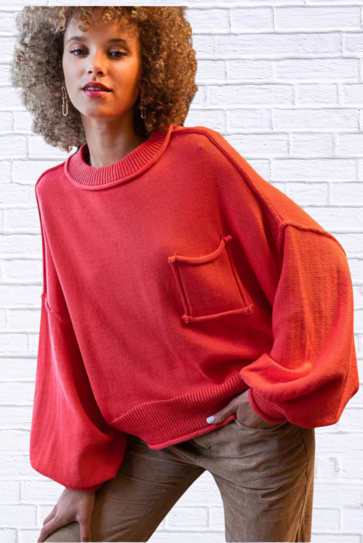 🩵 Changing Season Ribbed High-Neck Sweater Medium Tangerine