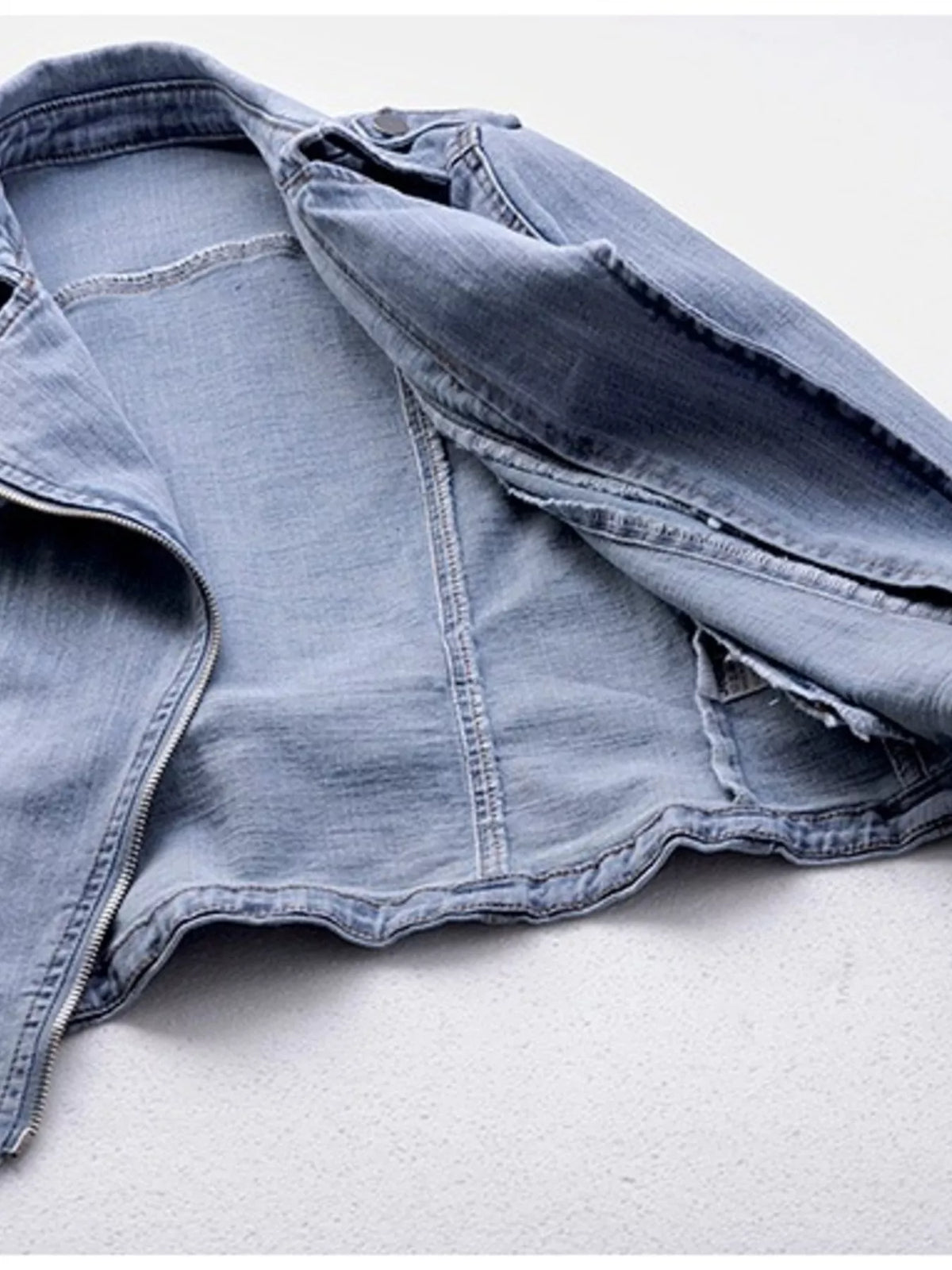 Full Size Asymmetrical Zip Denim Jacket Plus Size