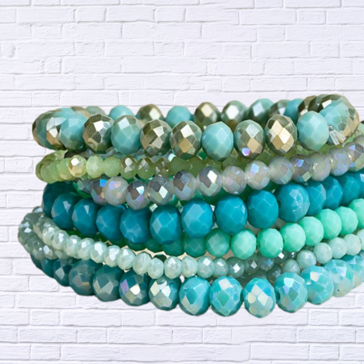 Glass Bead 9 Set Bracelet TQ- Opal Turquoise