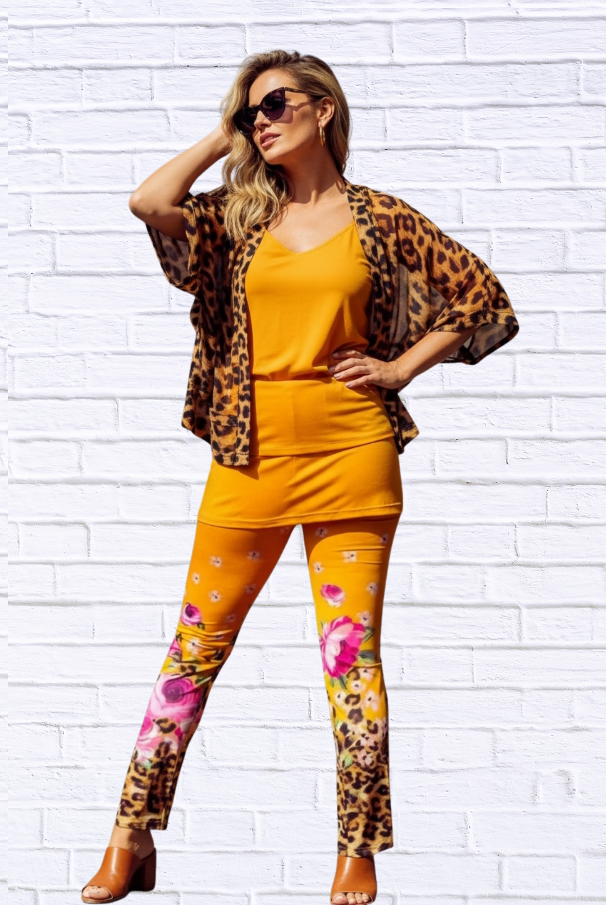 Daniela Sienna print stretch knit leggings Tangerine