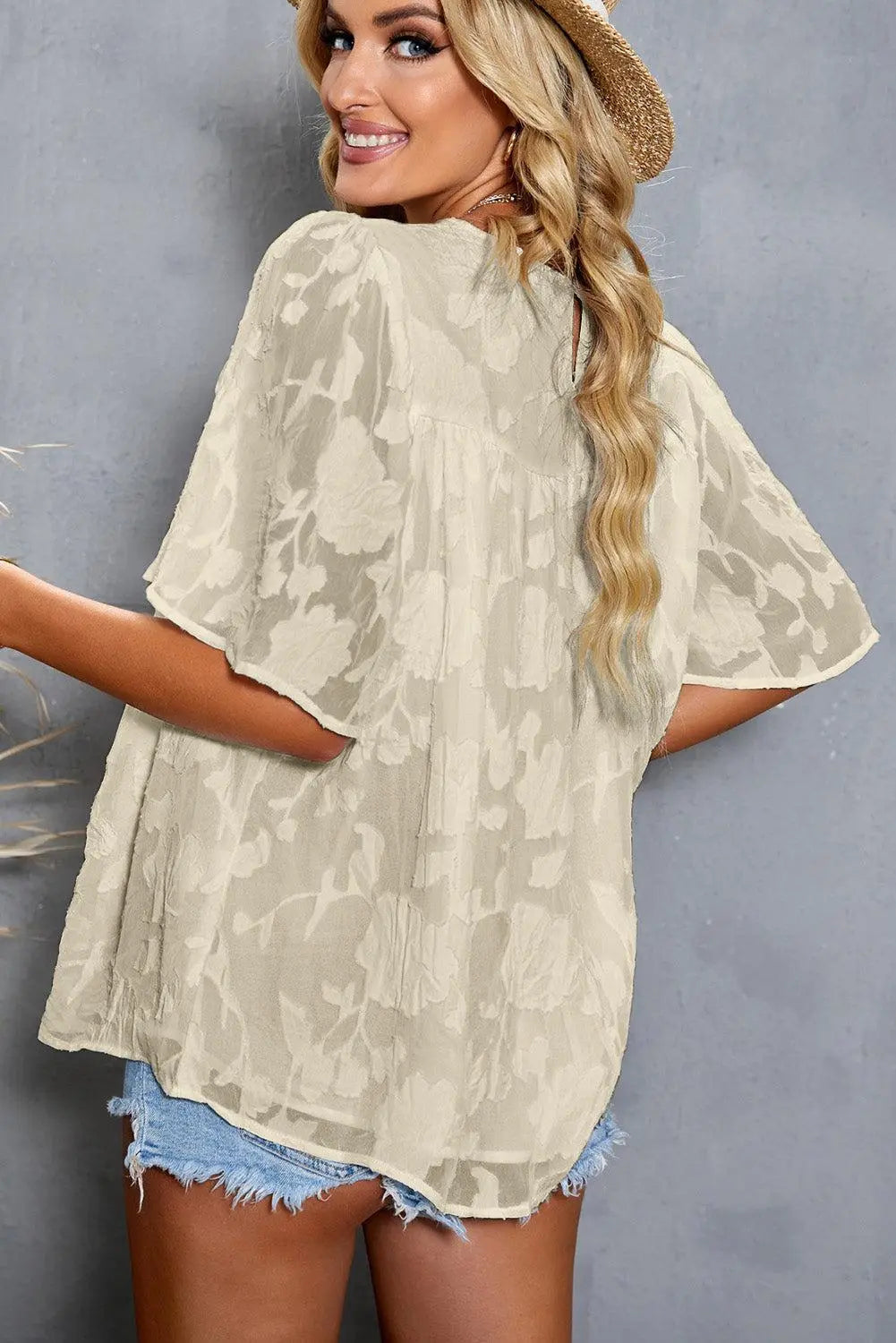 Applique Half Flutter Sleeve Top