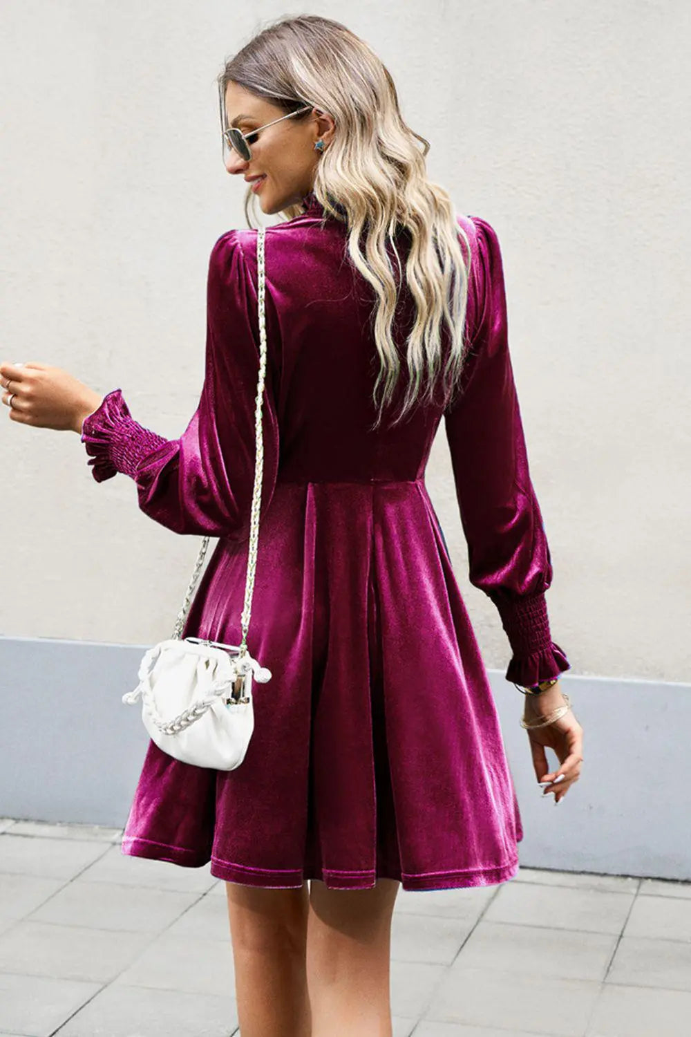 Mock Neck Lantern Sleeve Mini Dress