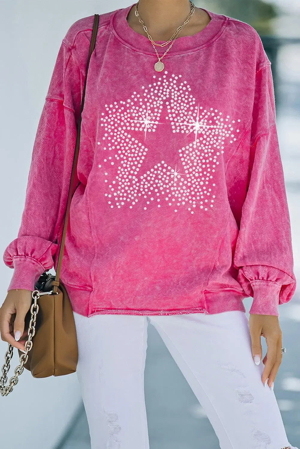 Star Graphic Round Neck Dropped Shoulder Sweatshirt