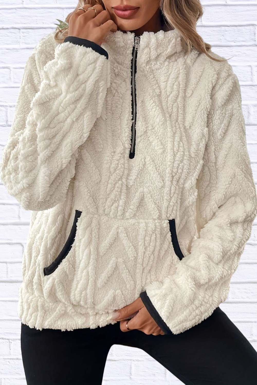 Full Size Half Zip Kangaroo Pocket Sweatshirt Plus Size
