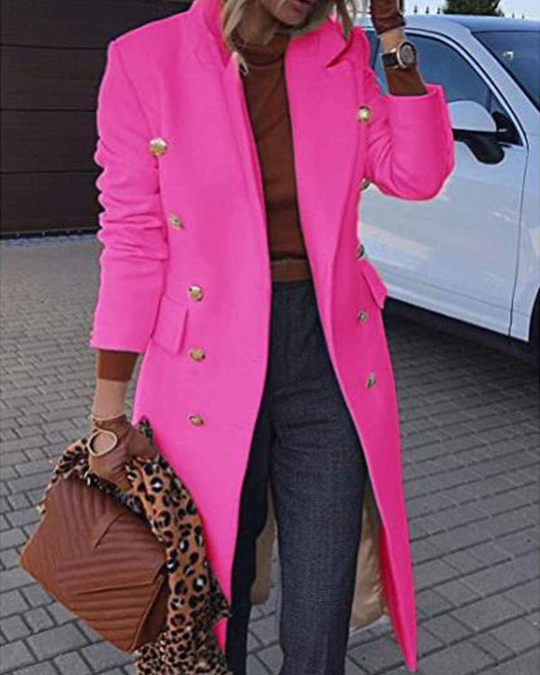 Clidress Lapel Button Down Overcoat Woollen Coat