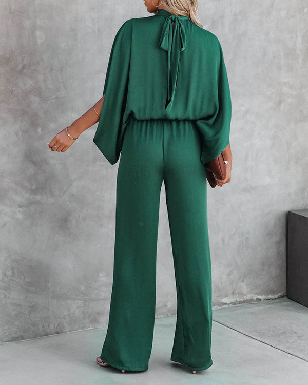Clidress O Neck Split Bat Sleeve Jumpsuit