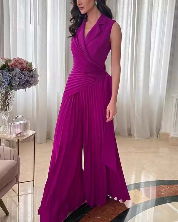 Clidress Lapel Top & Wide Leg Pleated Pants Set