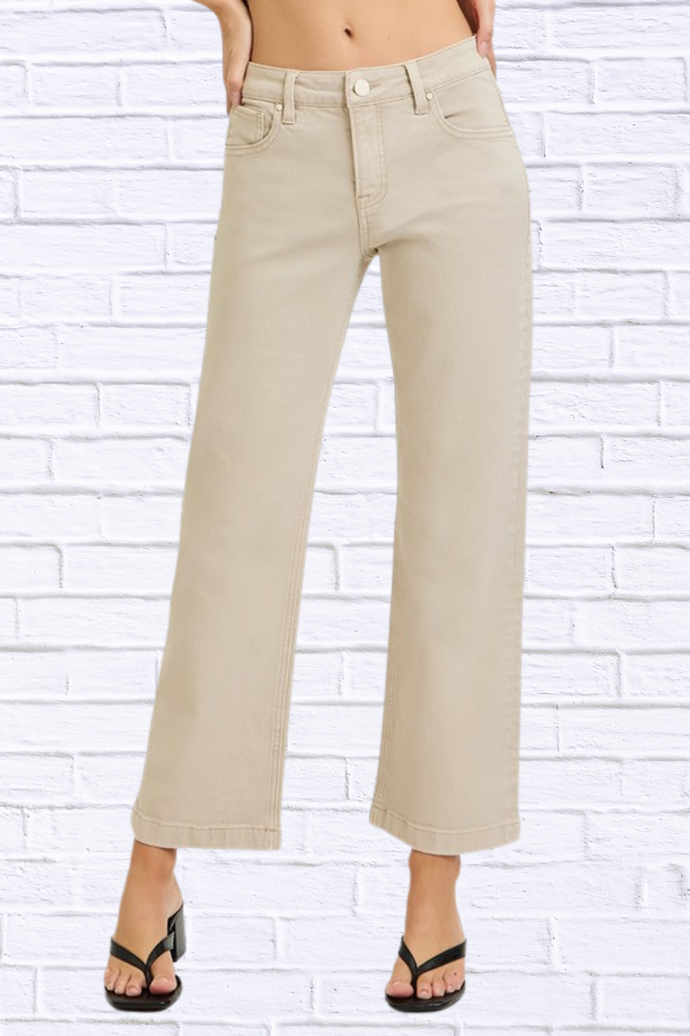 RISEN Full Size Tummy Control Mid Rise Ankle Straight Jeans Plus Size ALMOND