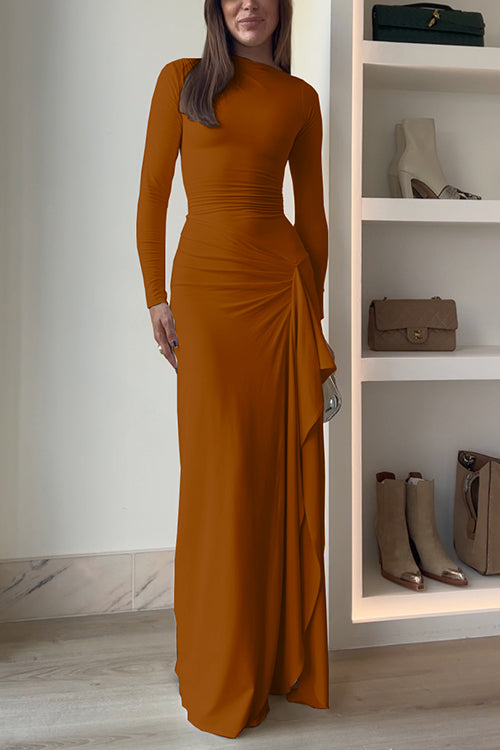 Long Sleeves Draped Slit Maxi Party Dress (7 Colors Available!)