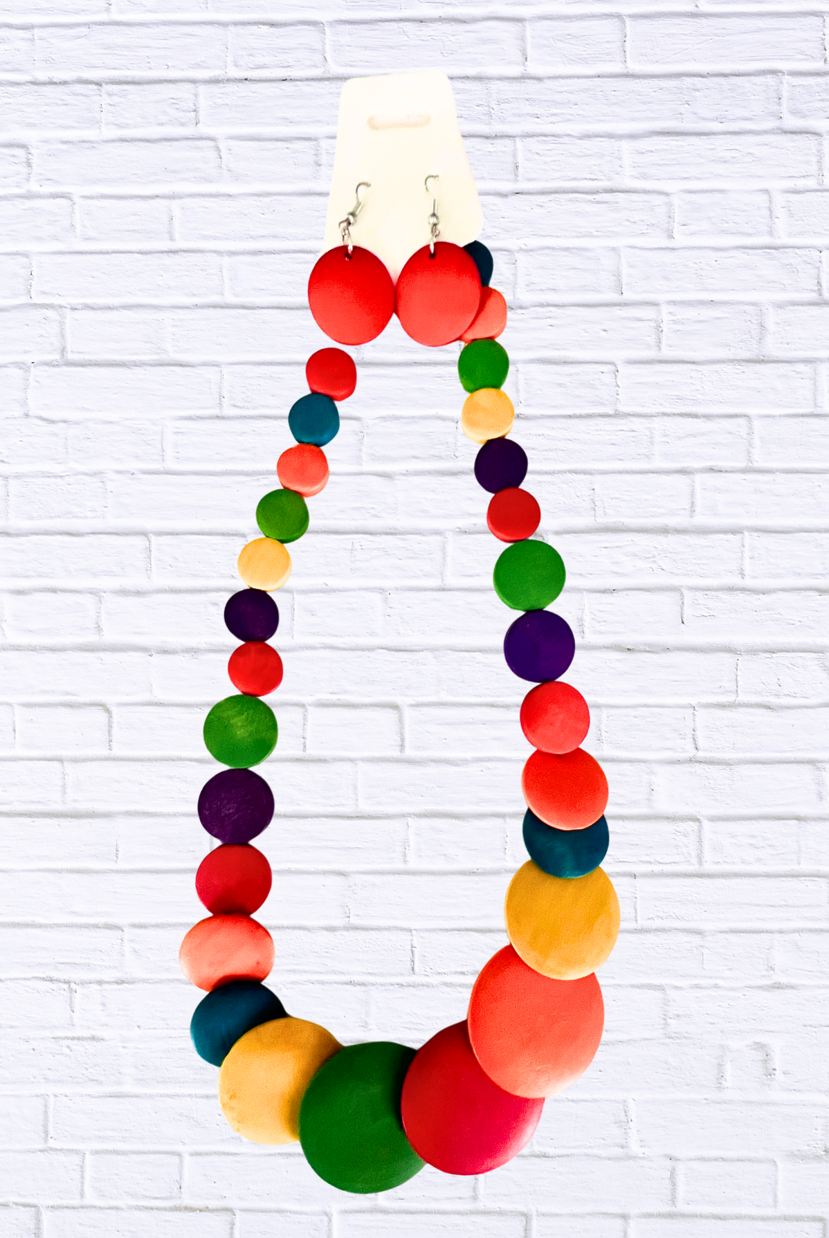 Vibrant Wooden Bead Necklace & Earring Set – Bold Multicolor Statement Jewelry for Women Multicolor