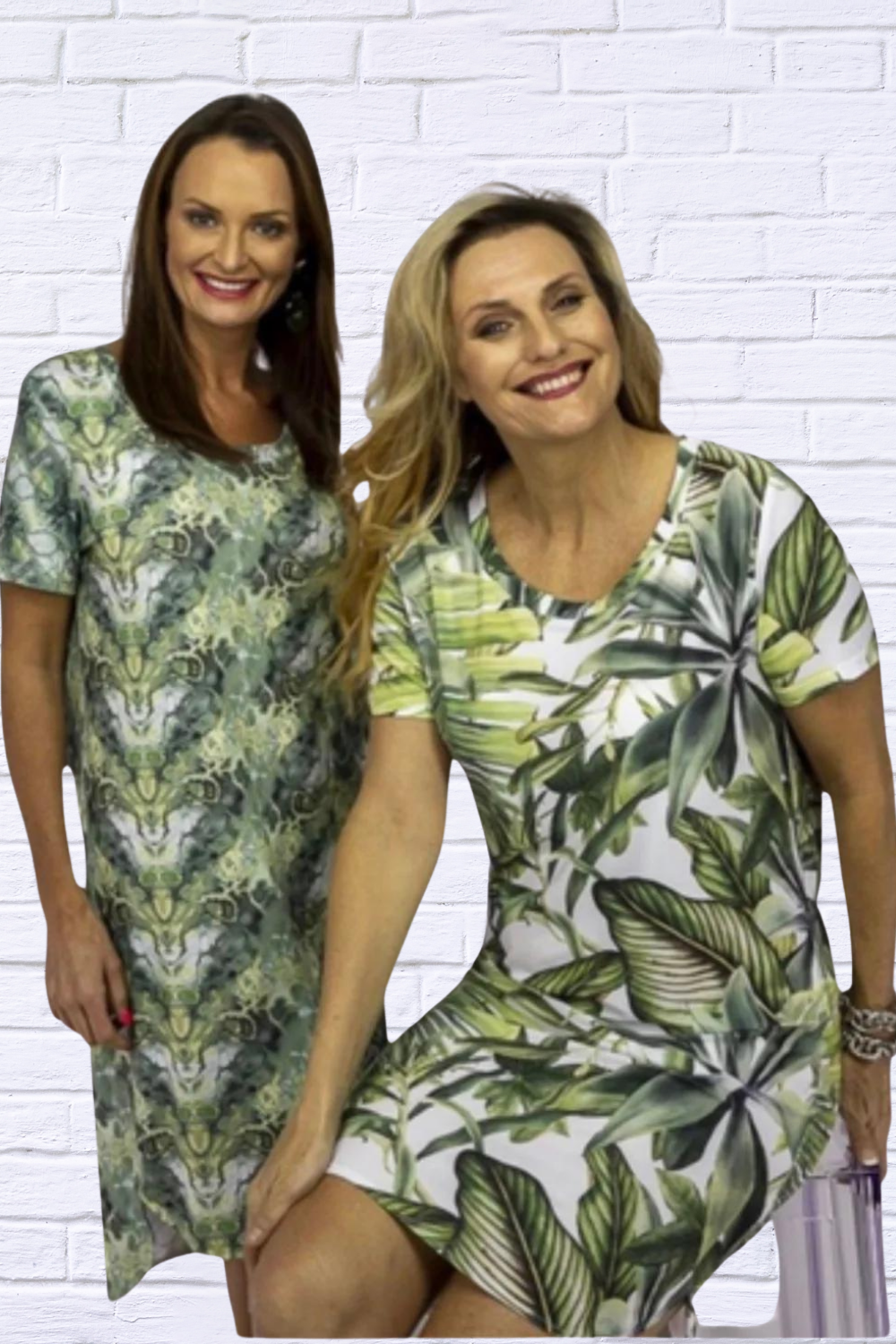 Jenneke Palm Leaf Shift Dress - Palm Green Leafs Printed on a white Back Ground Marbled