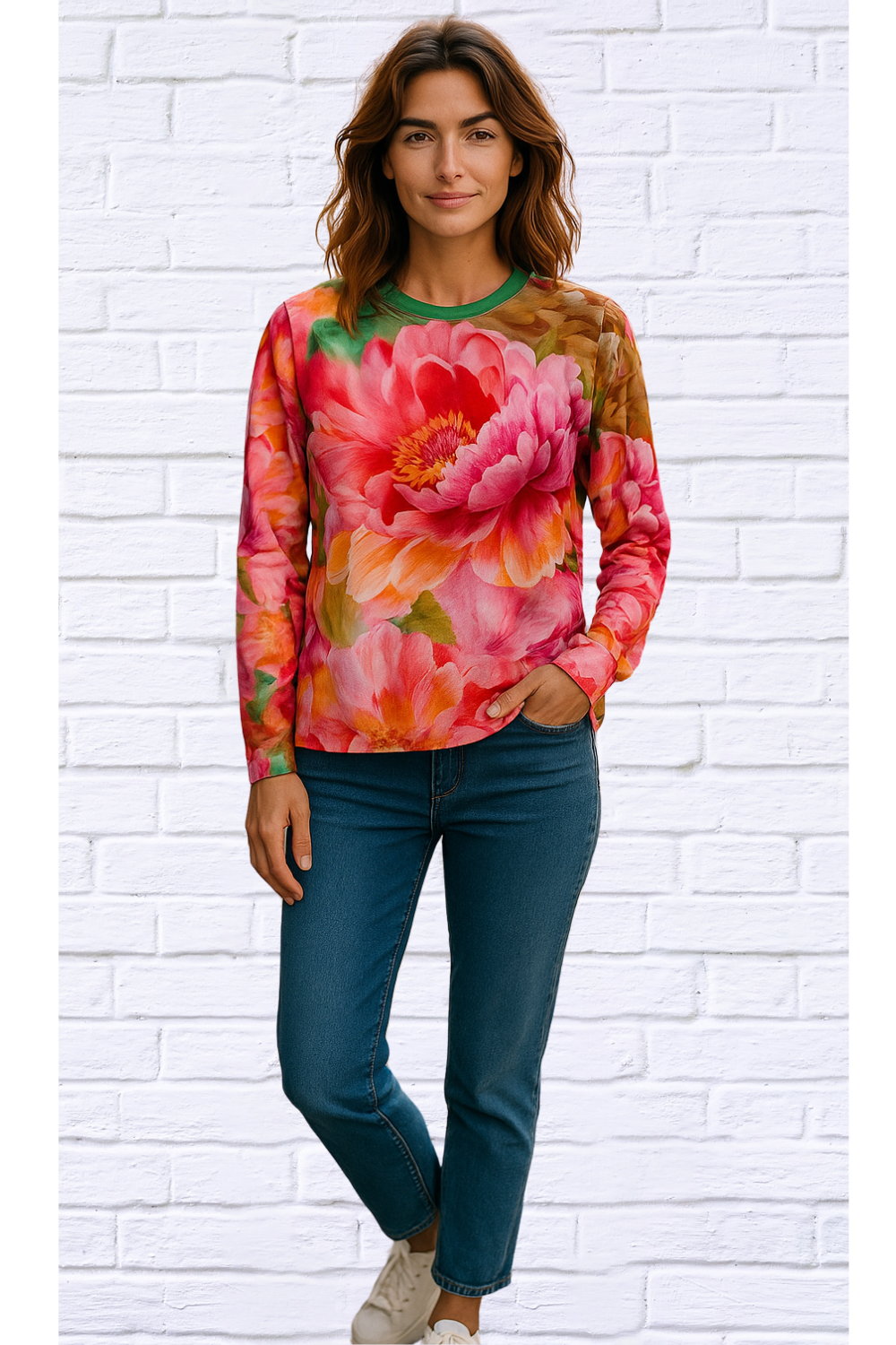 Floral Soft Knit V-Neck T-Shirt