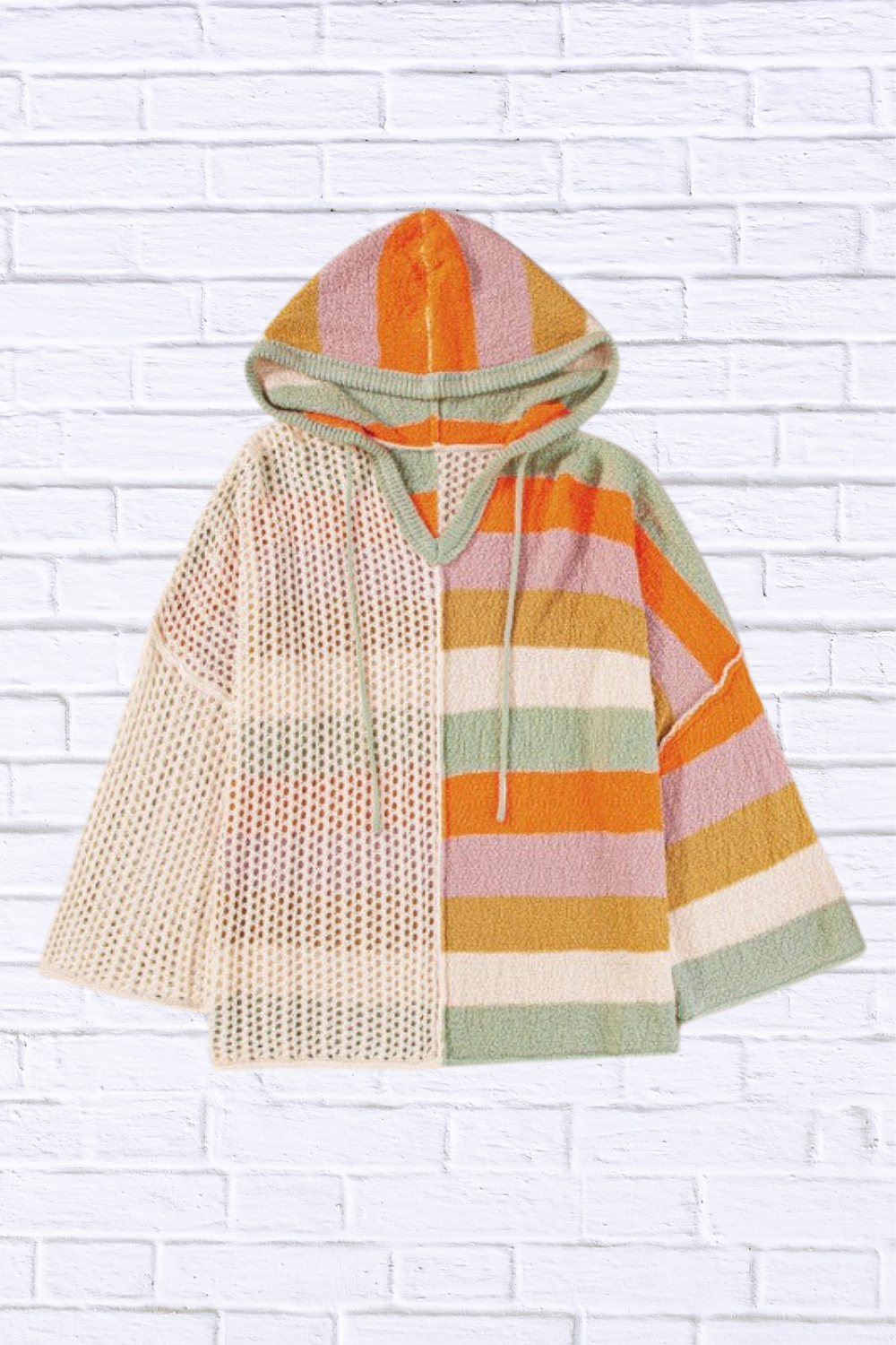 Harper Oversized Colorblock V Neck Hooded Sweater Pink