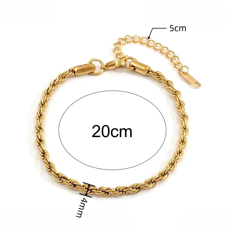 Classic Chain Link Twisted Rope Bracelet 18K Gold Plated Waterproof