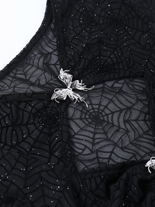 Halloween New Spider Web Powder Sexy Butterfly Dress