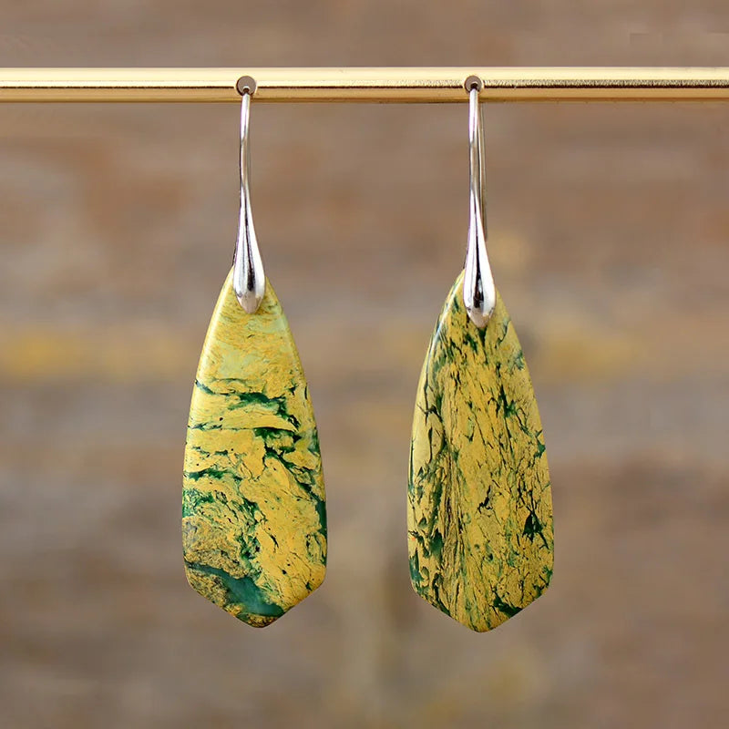 Elegant Imperial Jasper Hook Dangle Earring style 3 Boho