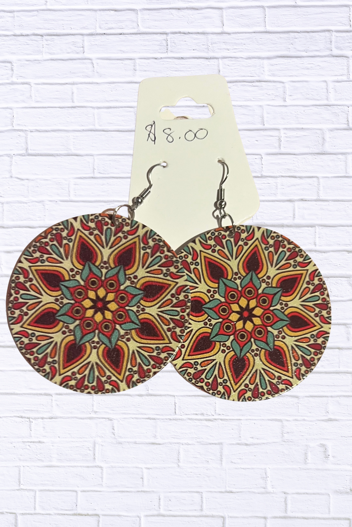 Vibrant Abstract Round Dangle Earrings Gold mandolin