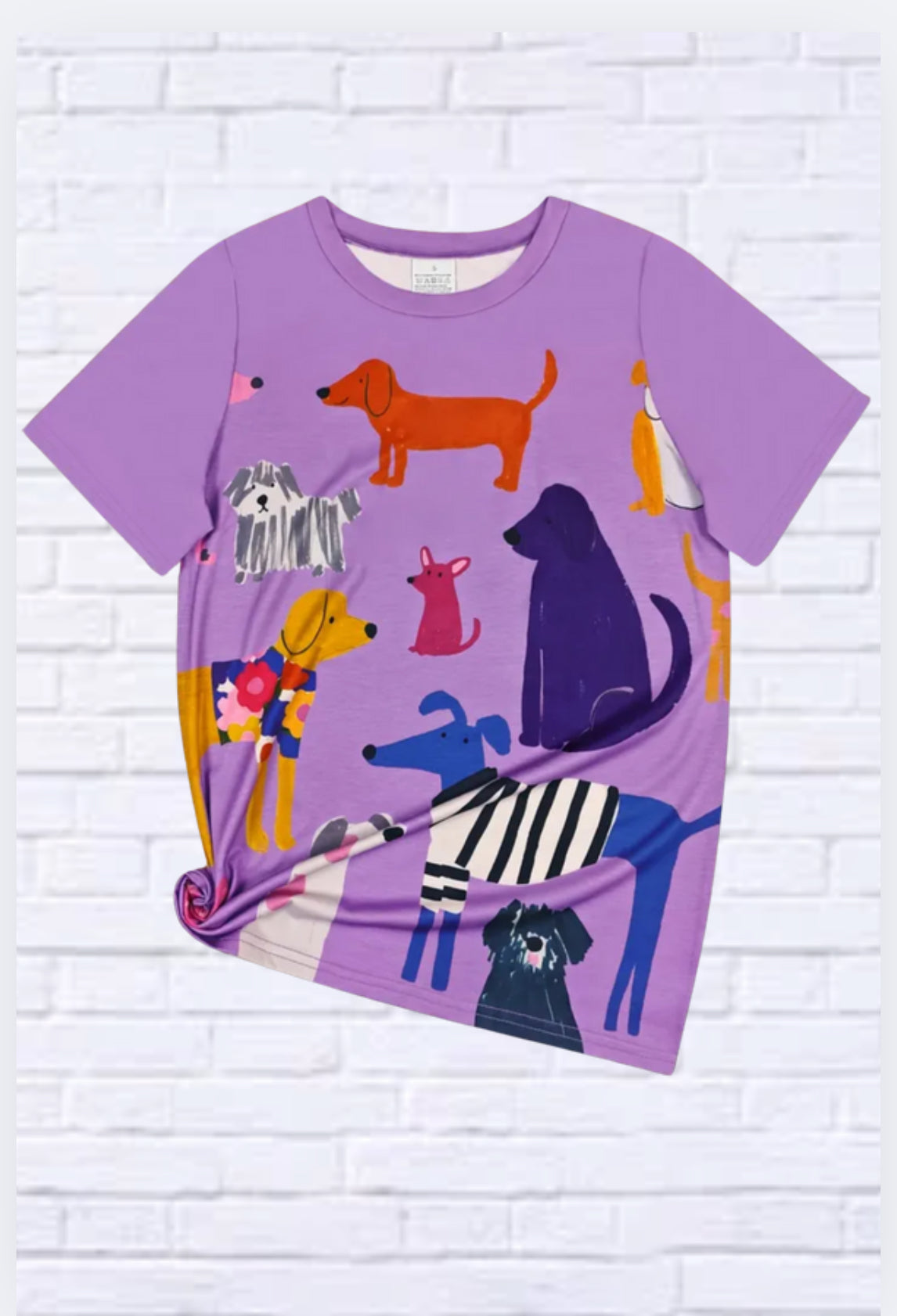 Animal Print Dog Pattern Casual Short Sleeve T-Shirt – Light Purple Fun for Summer!