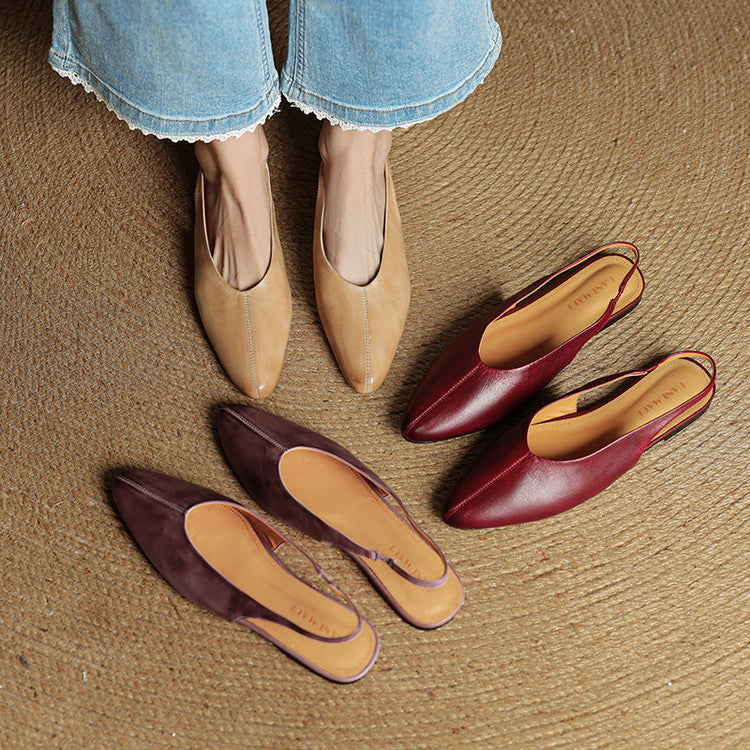 Leather Pointed Toe Slingback Flats