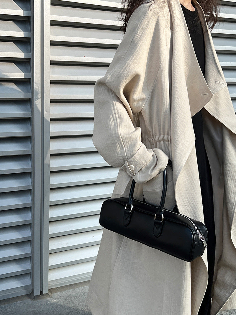 Cotton Linen Drawstring Long Coat Khaki