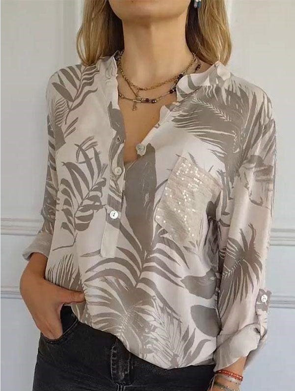 Versatile Design V neck Printed Top Brown1