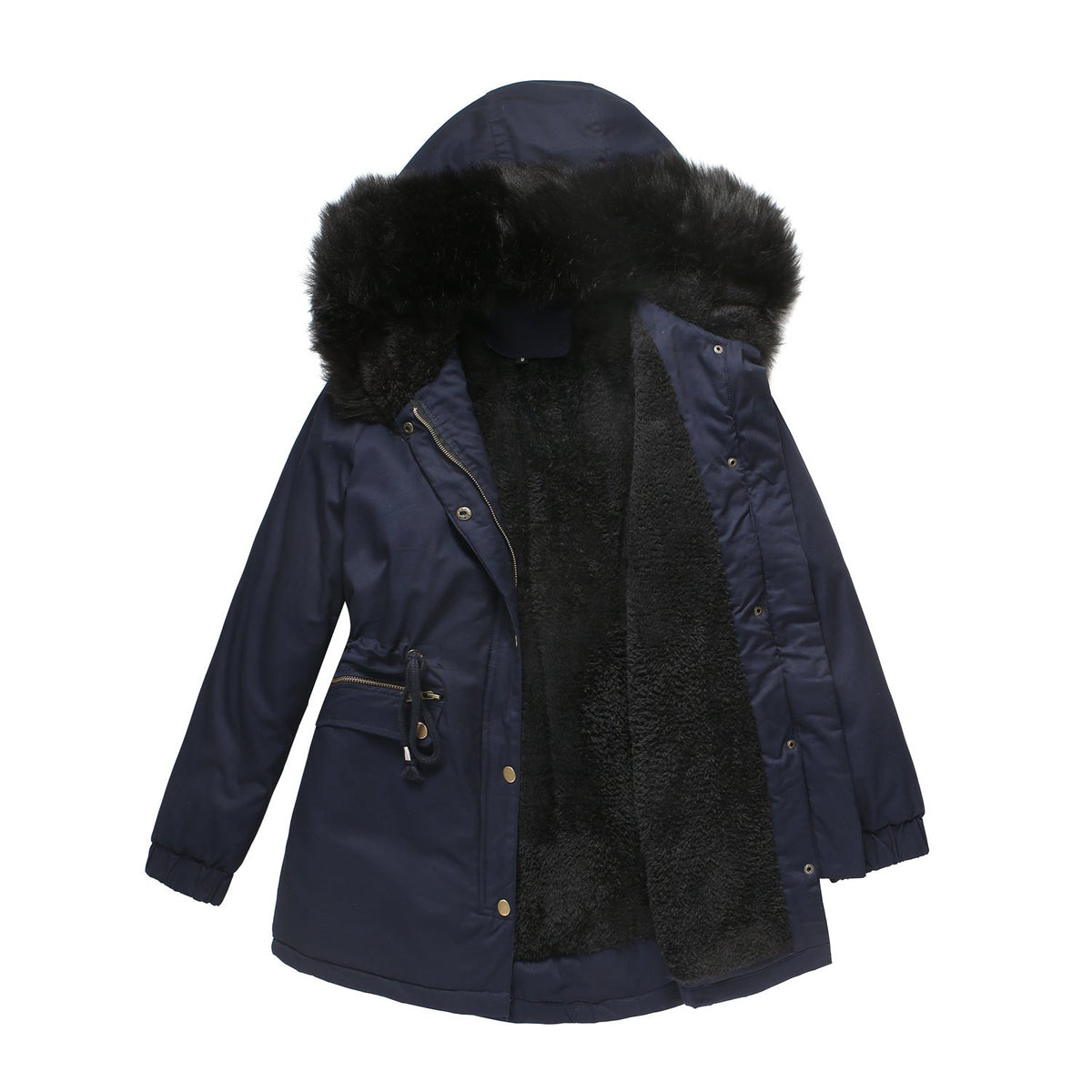 Fleece Lined Hooded Parka Jacket Navy Blue