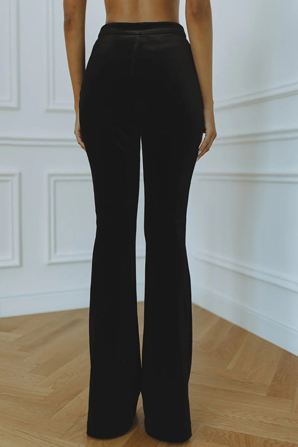 Clidress Lapel Velet Blazer Suit & Loose Pants