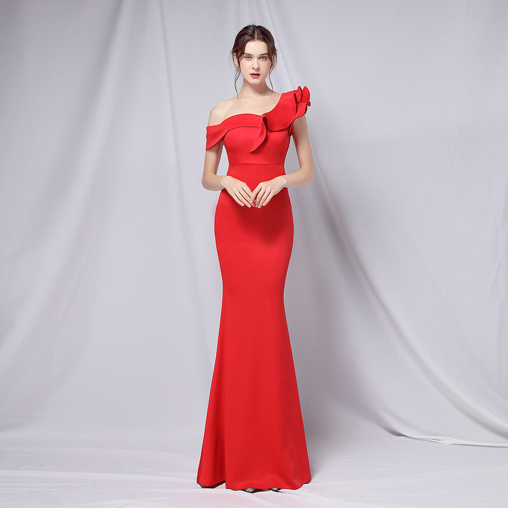 One Shoulder Evening Gown Red