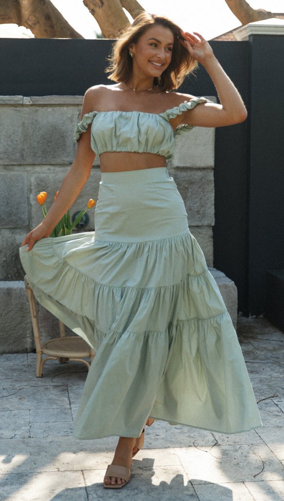 Boho Casual Chic Top and Bottom Set Green