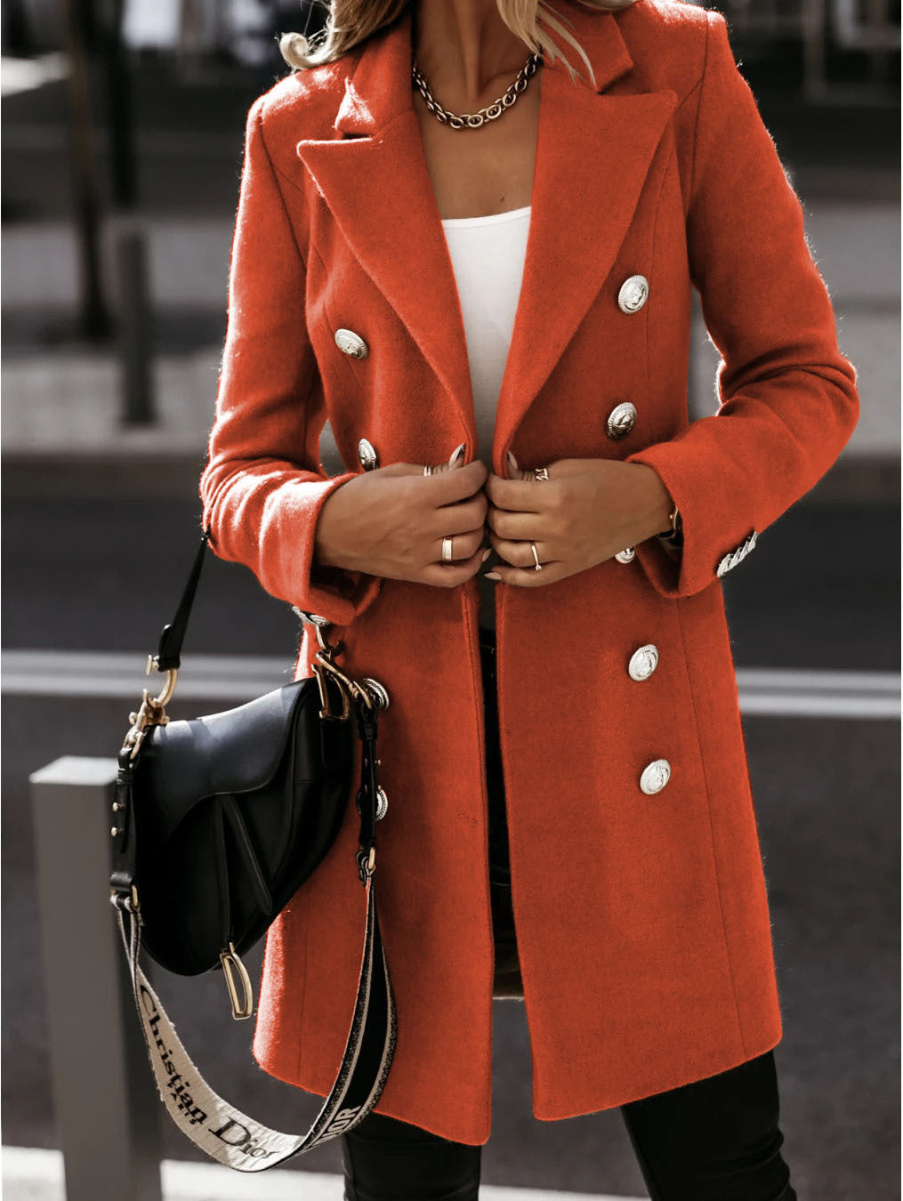 Clidress Frenchy Double Breasted Lapel Neck Overcoat