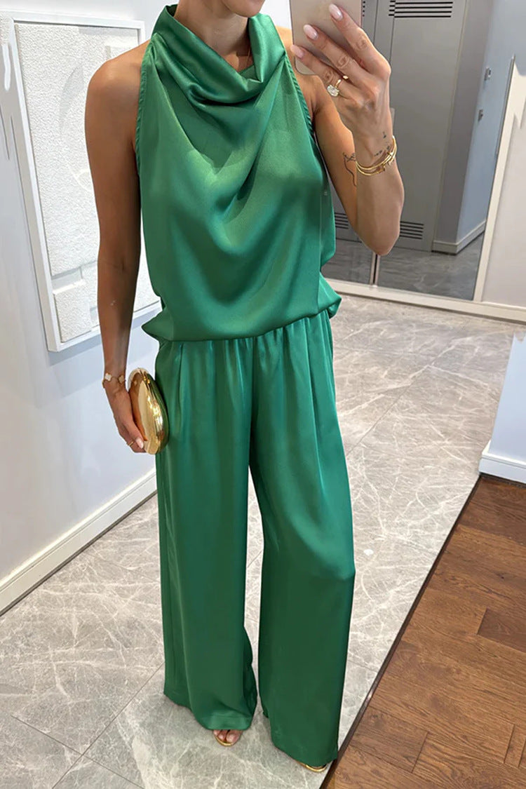 Clidress Satin Halter Top & Pants Set