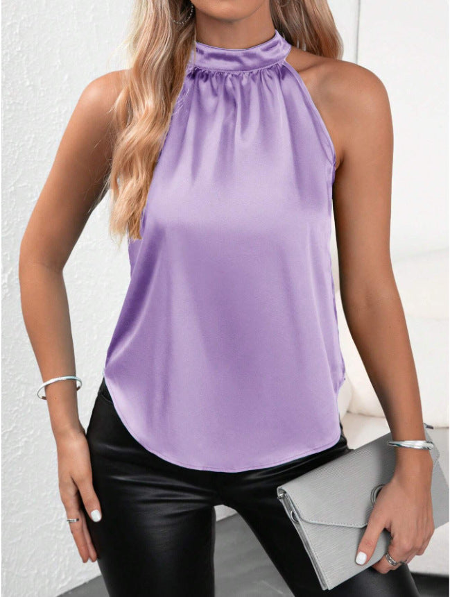 Solid Color Halter Sleeveless Top Lavender Purple