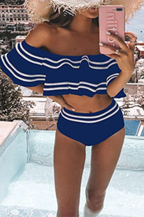 Clidress Ruffled Layered Bikini Swimsuit Blue