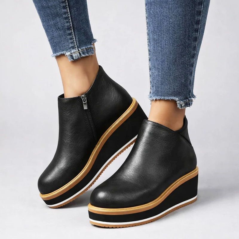 Valentina Rossi Platform Ankle Boots with Side Zipper