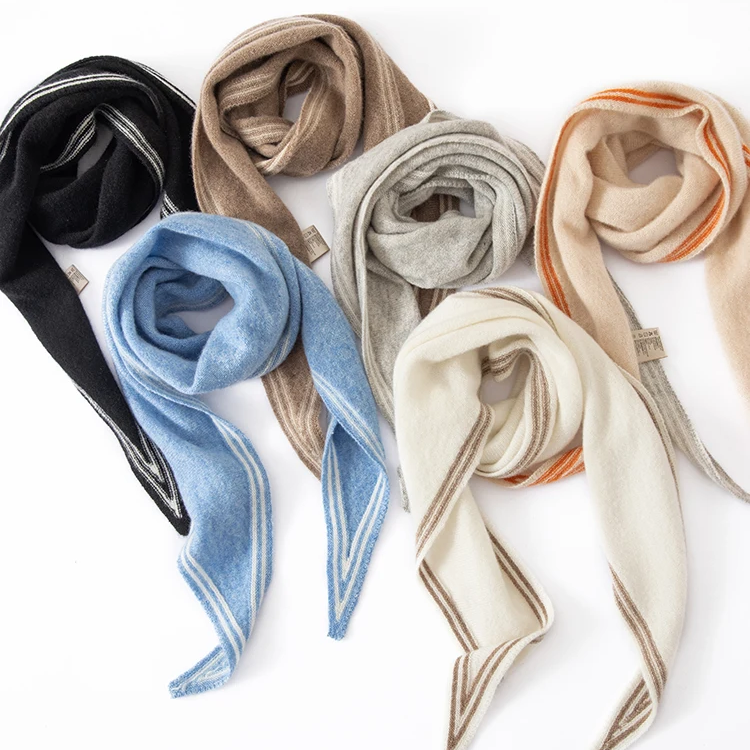 Women’s Cashmere Scarf with Contrast Stripe Trim