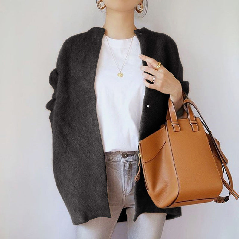 Women’s Fuzzy Knit Open Front Cardigan with Relaxed Silhouette