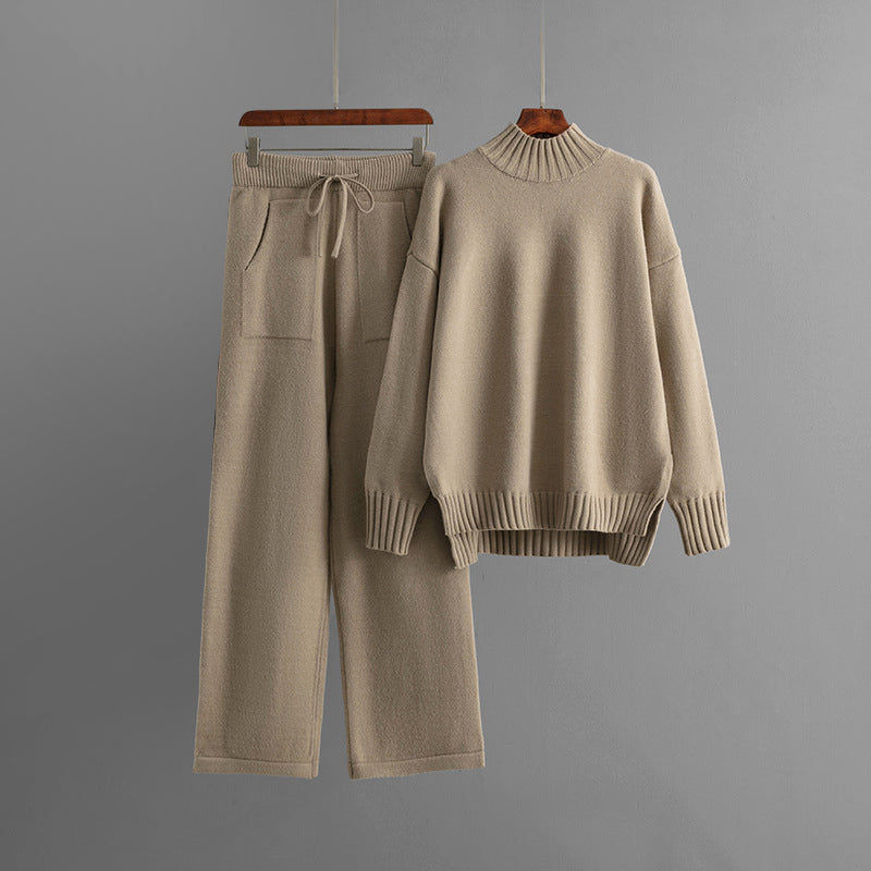 Women’s Knit Lounge Set with High Neck and Relaxed Pants