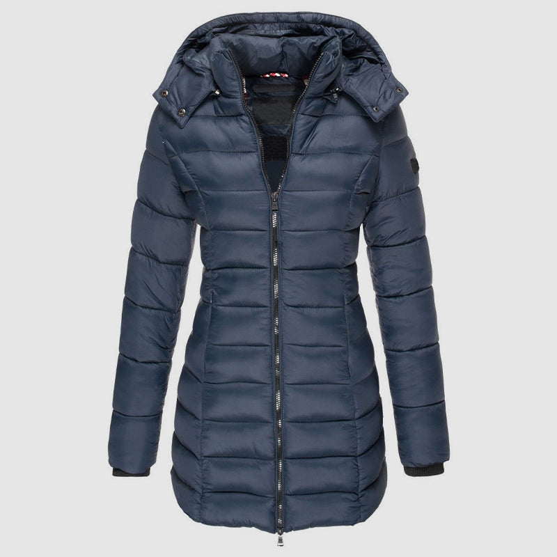 Women’s Long Slim-Fit Puffer Jacket with Hood