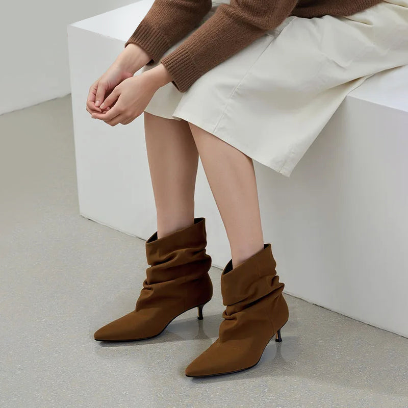 Women's Pointed Slouch Boots with Kitten Heel