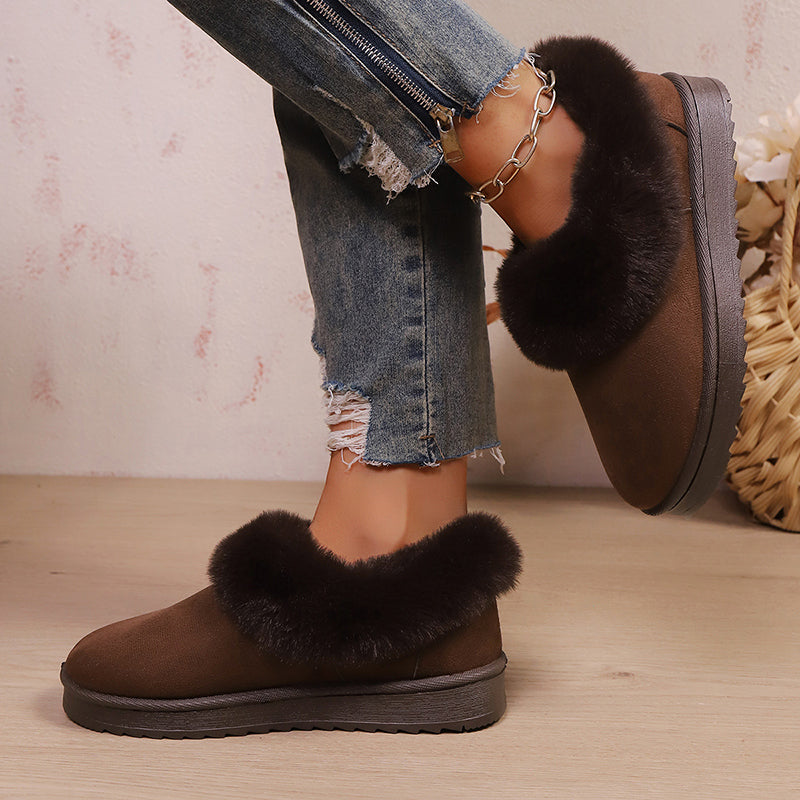 Women’s Suede Slip-Ons with Faux Fur Trim
