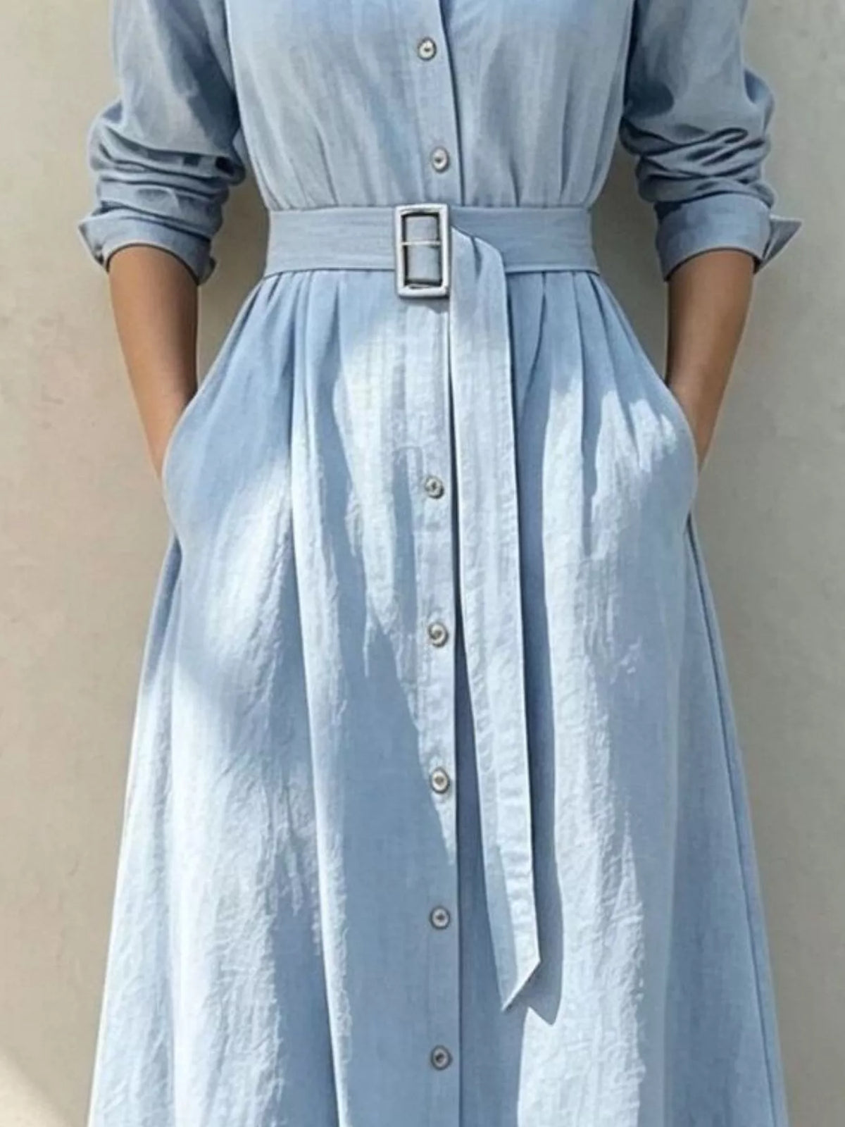 Button-Down Midi Shirt Dress with Pockets