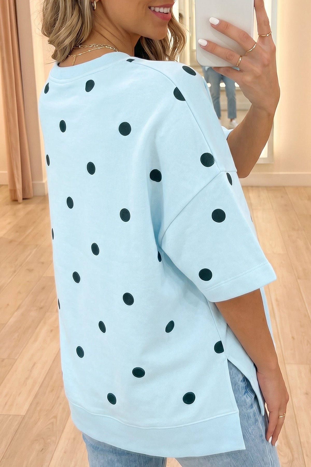 Yellow Polka Dot Print Crossed Seam Detail Oversize Tee